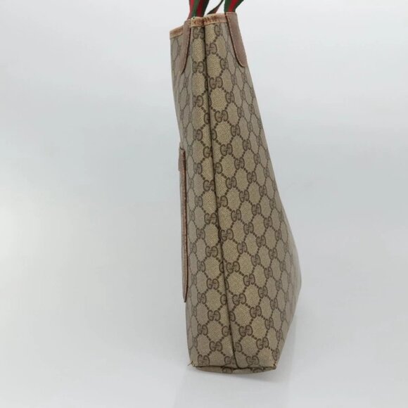 GUCCI GG Supreme Web Sherry Line Tote Bag PVC Beige 40 02 003 Auth 131395 - Picture 4 of 15